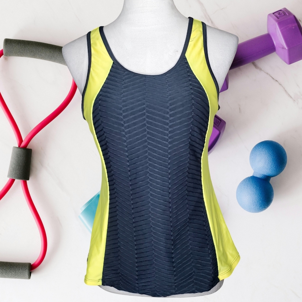 Rotita Herringbone Neon Yellow & Dark Gray Open Back Athletic Tank